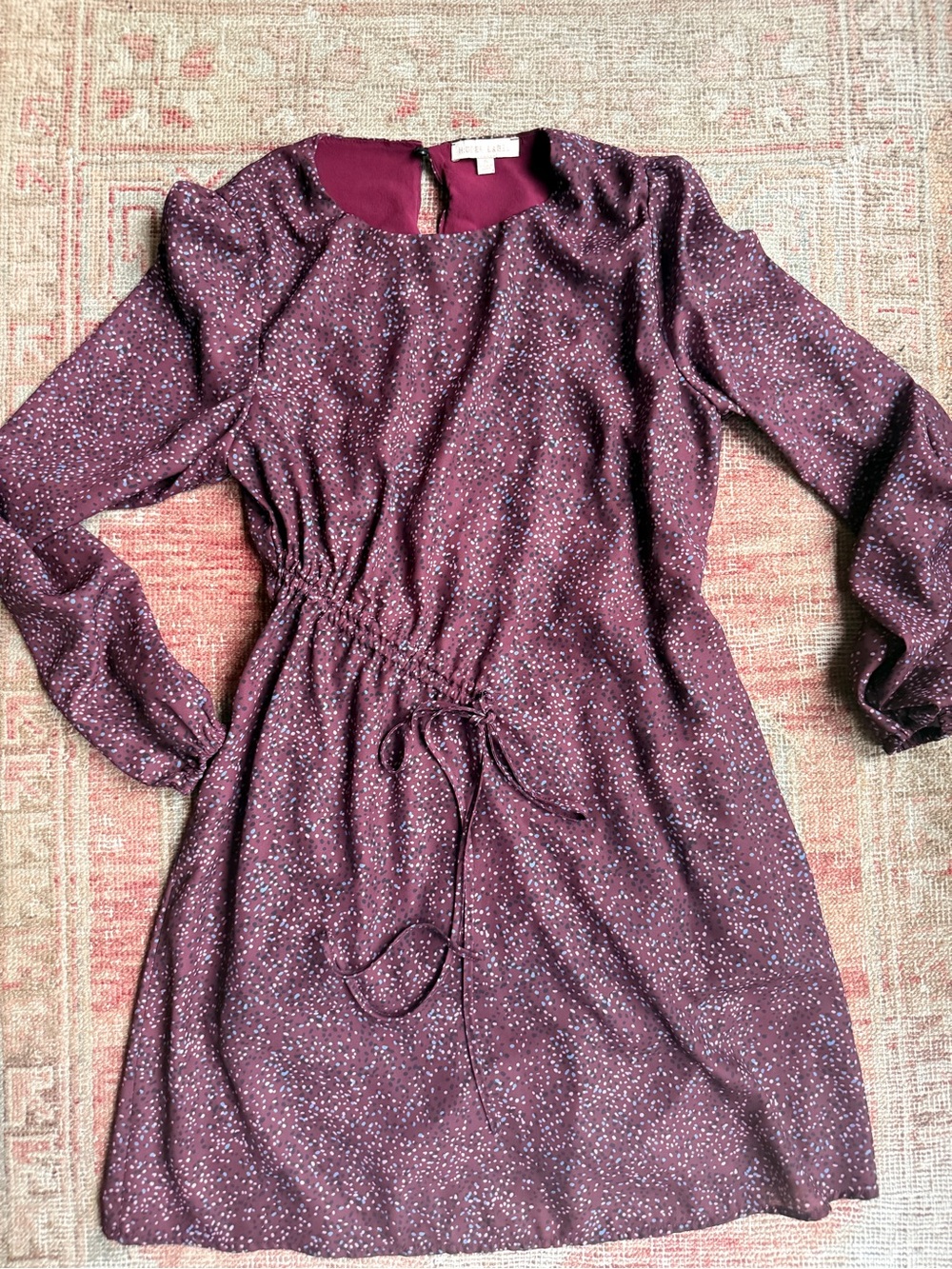 Women’s Long-Sleeve Drawstring detail fall Burgundy Dress Cottagecore